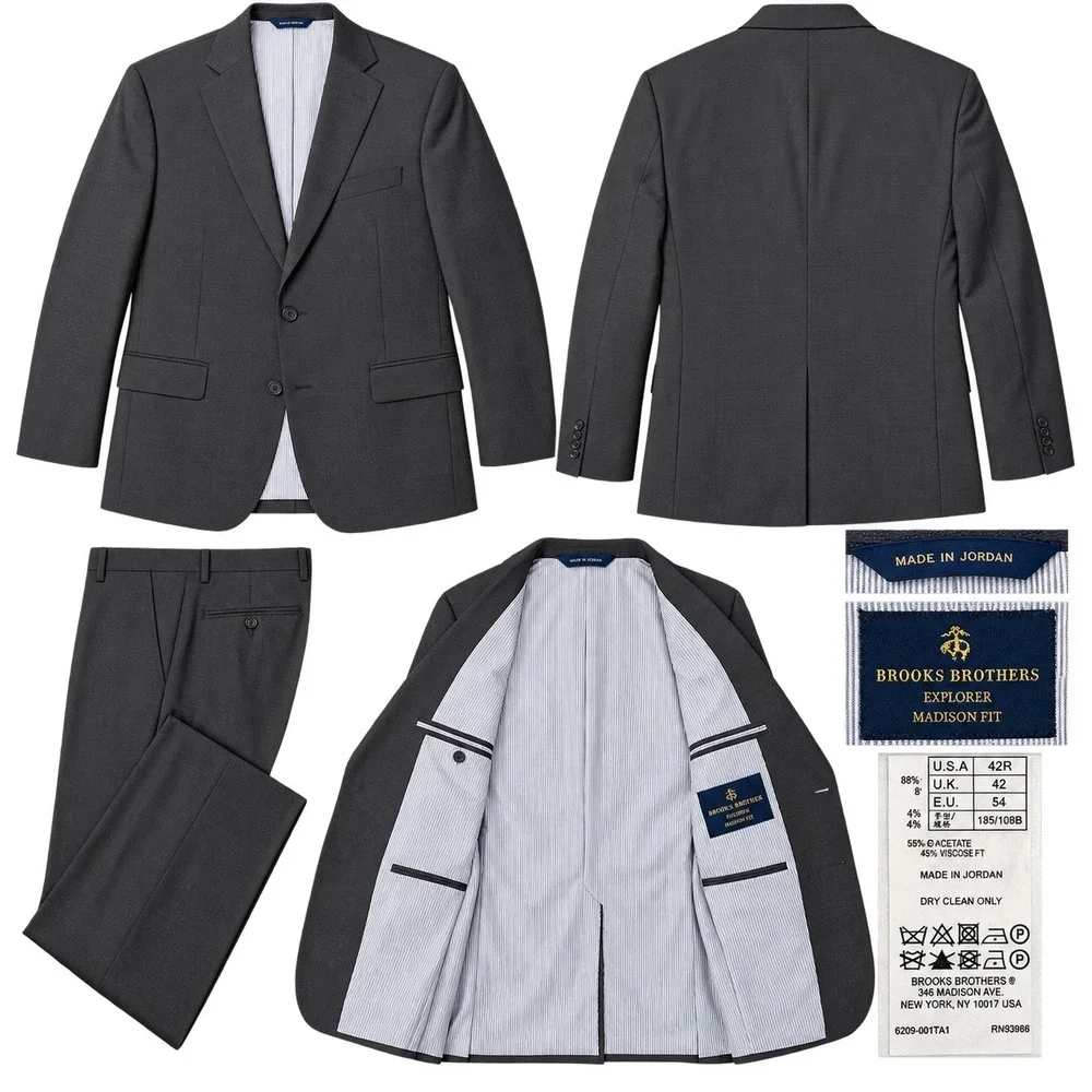 Brooks Brothers Explorer Suit Mens 42R W37 L32 Gray Madison Fitzgerald Wool
